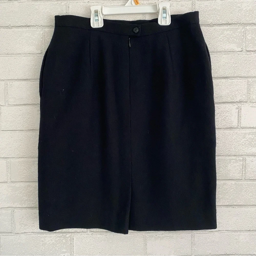 Christian Dior Vtg Black Womens Wool 2pc Suit Blazer & Skirt 12 P